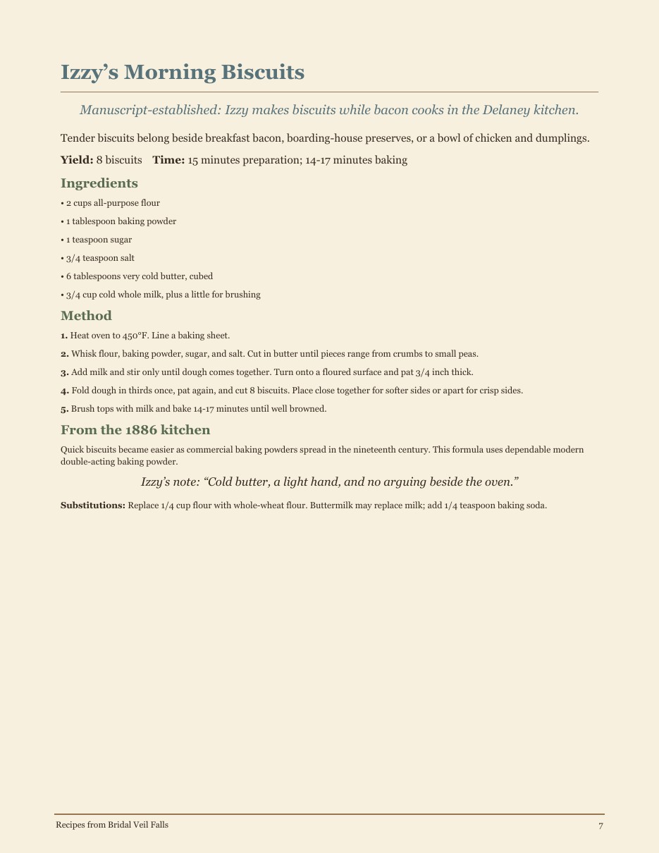 Izzy's Morning Biscuits recipe card from Bridal Veil Falls
