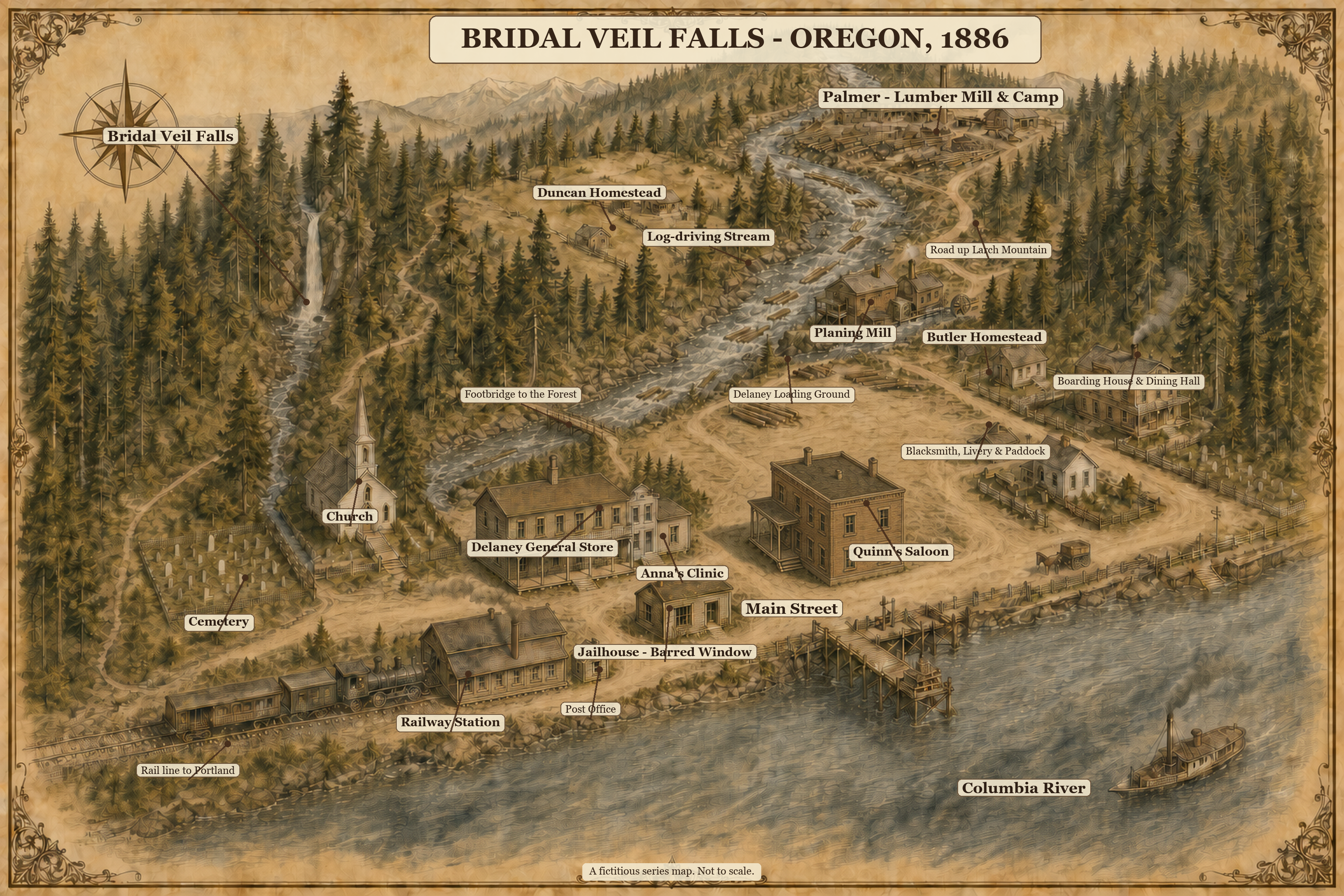 Bridal Veil Falls — Oregon, 1886 — Author's canonical town map